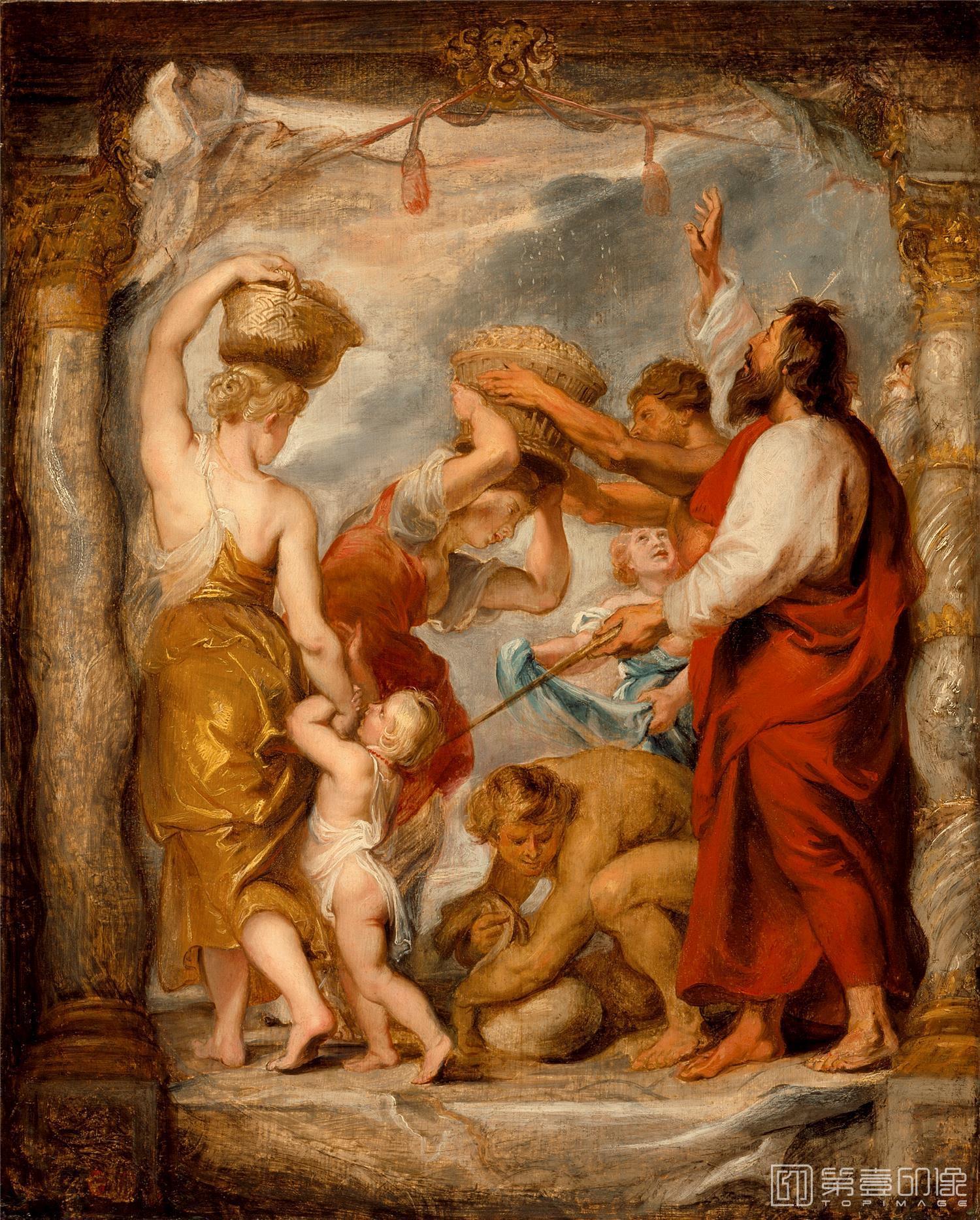 油画-美国洛杉矶国家美术馆-Peter Paul Rubens-Modello for ′The Israelites Gathering Manna in the Desert′-221
